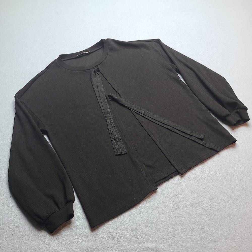 Vivilli Tie Front Top Womens Medium Black Excellent Long Sleeve Balloon Knit